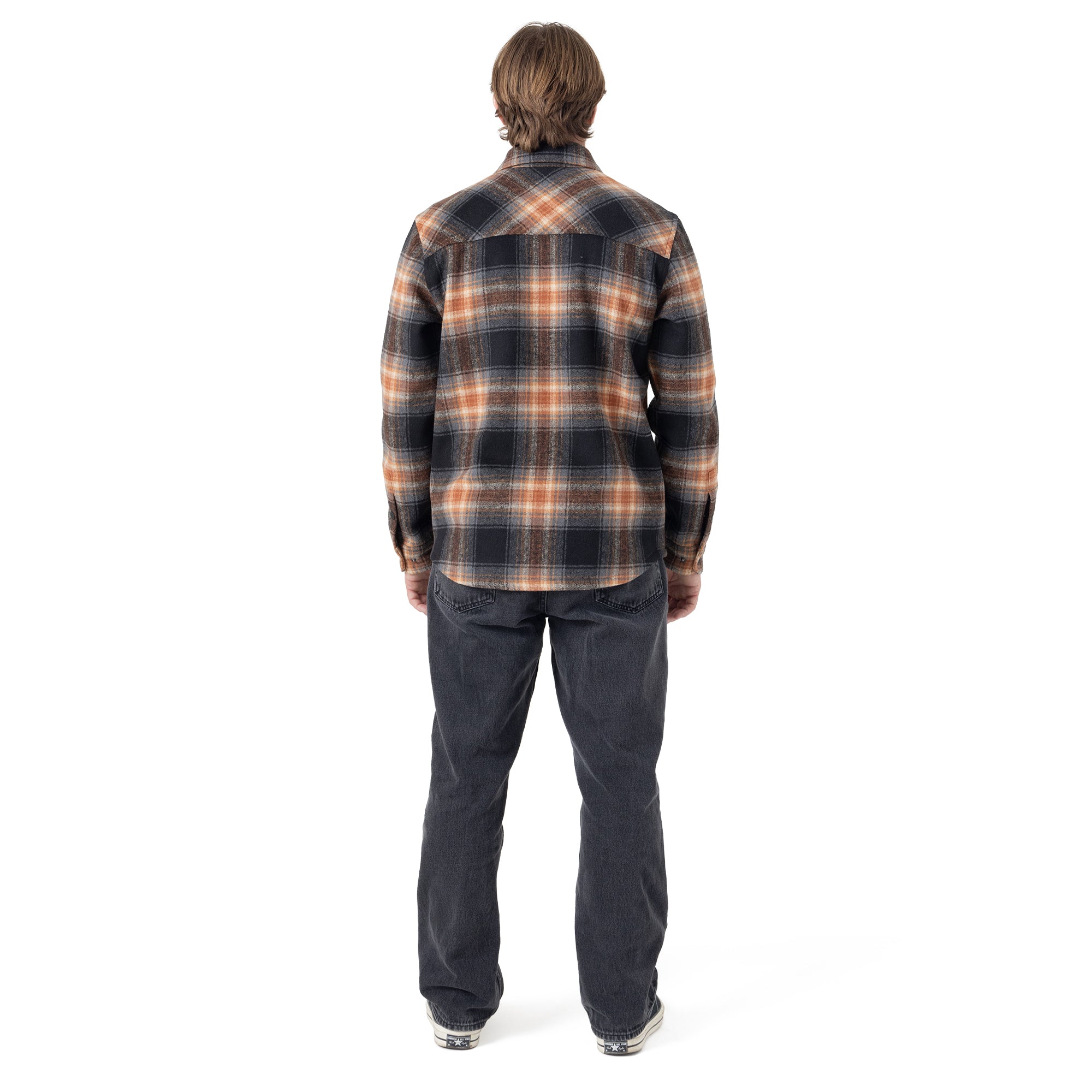 Front Snap Fleece Jacket - Orange Plaid