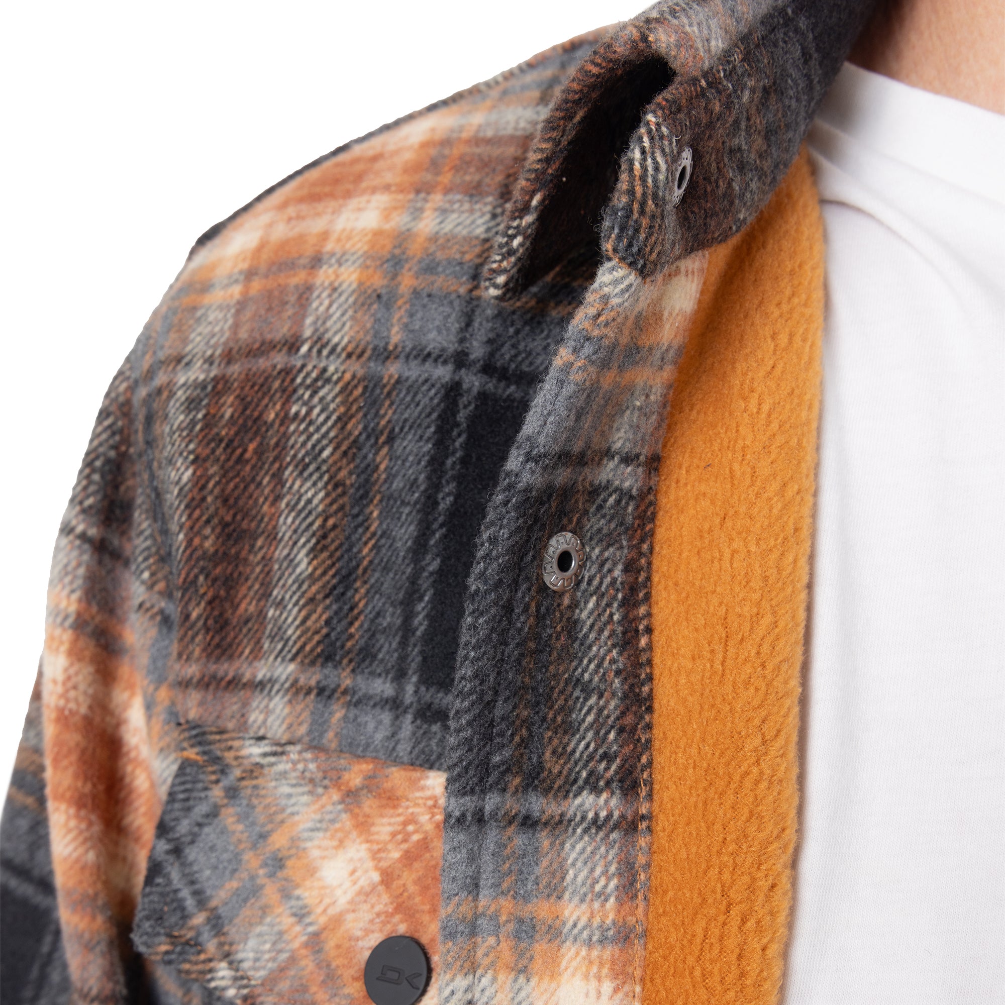 Front Snap Fleece Jacket - Orange Plaid